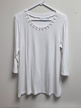 Women's White Susan Graver 3/4 Sleeve Top – Size Medium